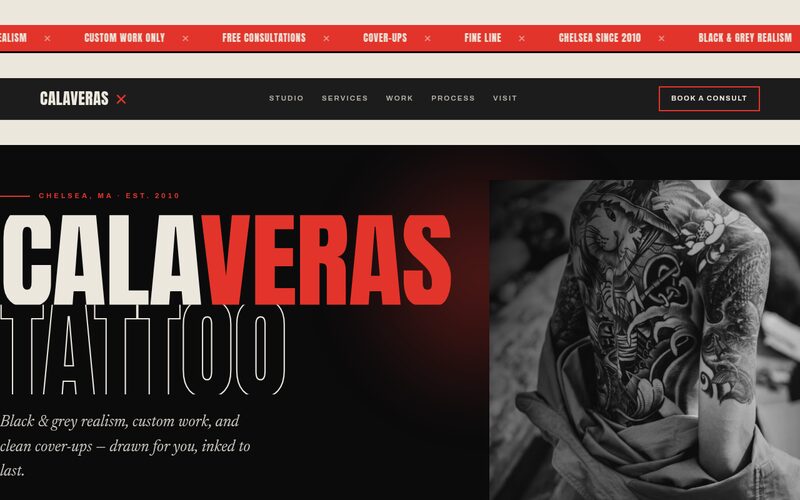 Calaveras Tattoo Studio website designed by Steady Stream