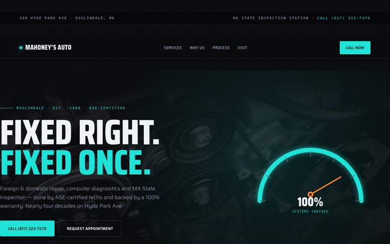 Mahoney's Auto Service website designed by Steady Stream