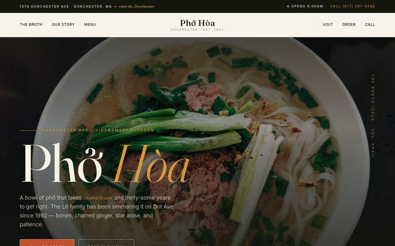 Phở Hòa Vietnamese restaurant website designed by Steady Stream