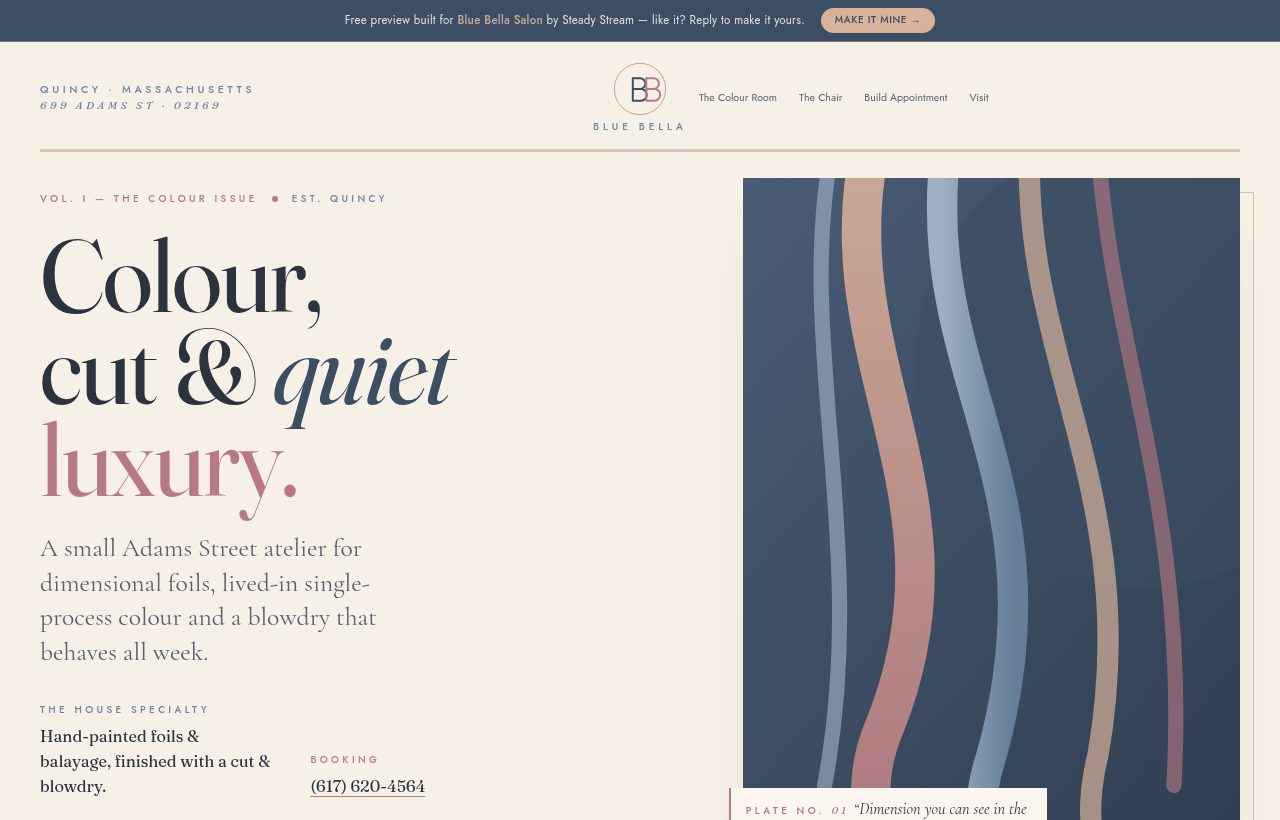 Blue Bella Salon &mdash; custom website preview