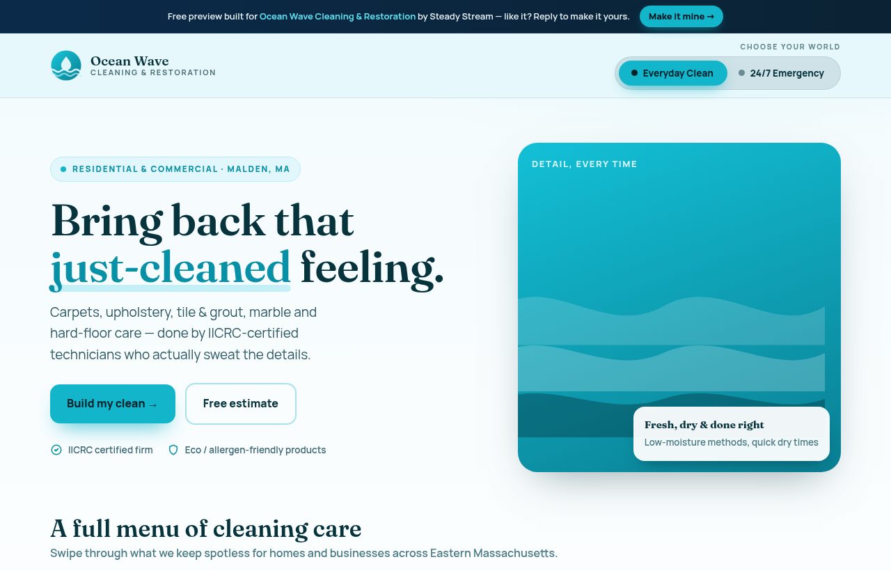 Ocean Wave Cleaning & Restoration &mdash; custom website preview
